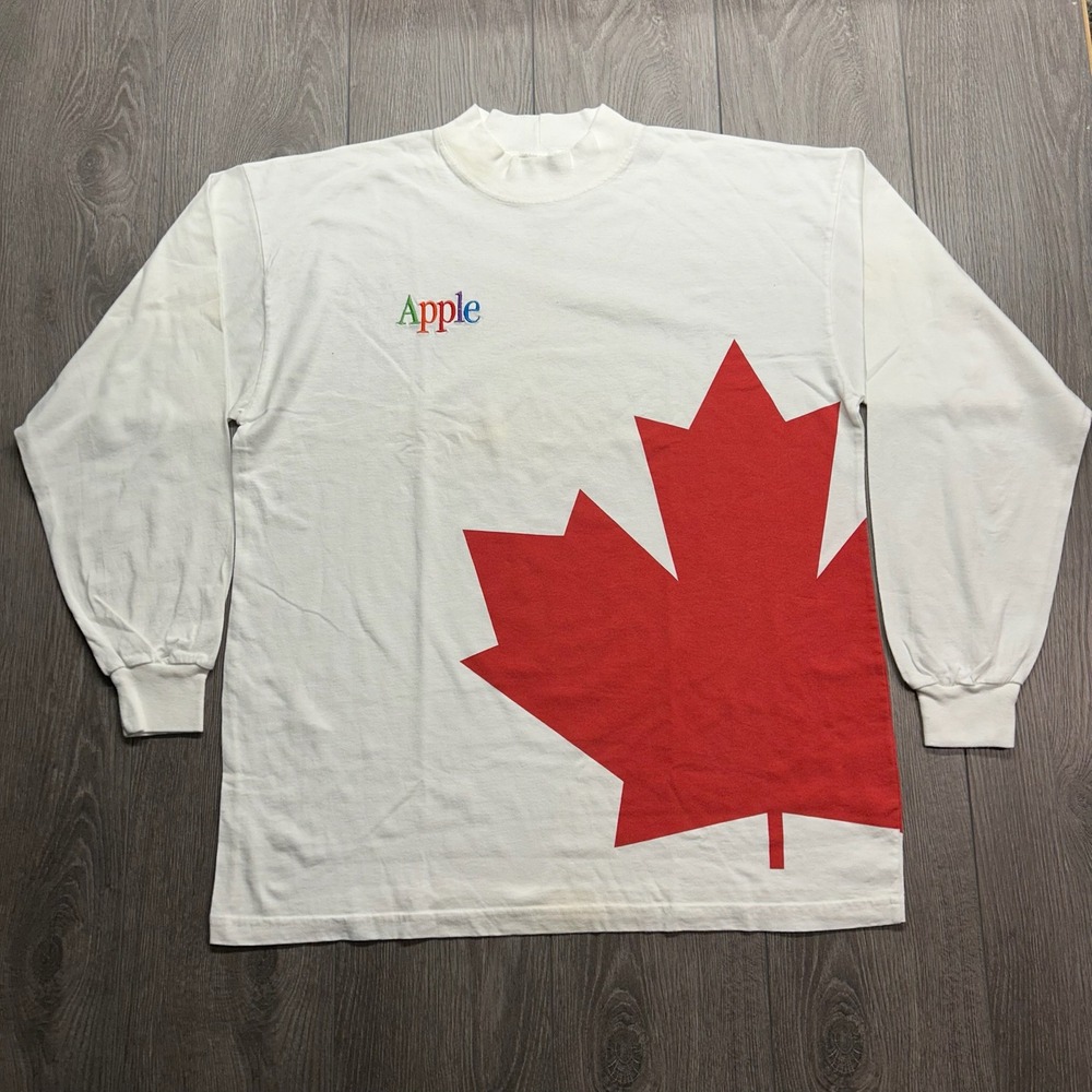 Vintage Apple Mac OS Long Sleeve XL Shirt White Red Maple Leaf Canada Mens Tech